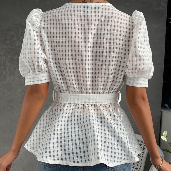 Bohemian White Puff Sleeve Peplum Top - Picture 3 of 5